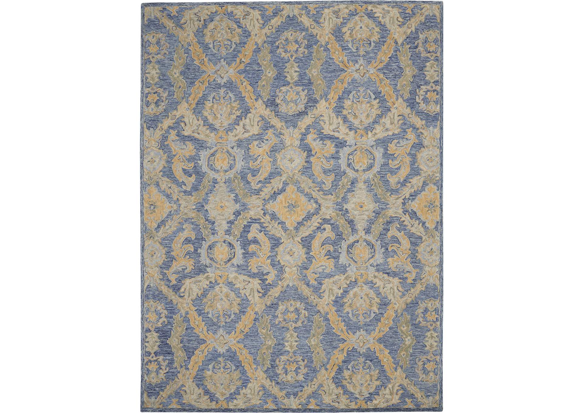 Nourison Azura AZM03 Navy and Gold 8'x11' Pure Wool Handcrafted Rug,Nourison