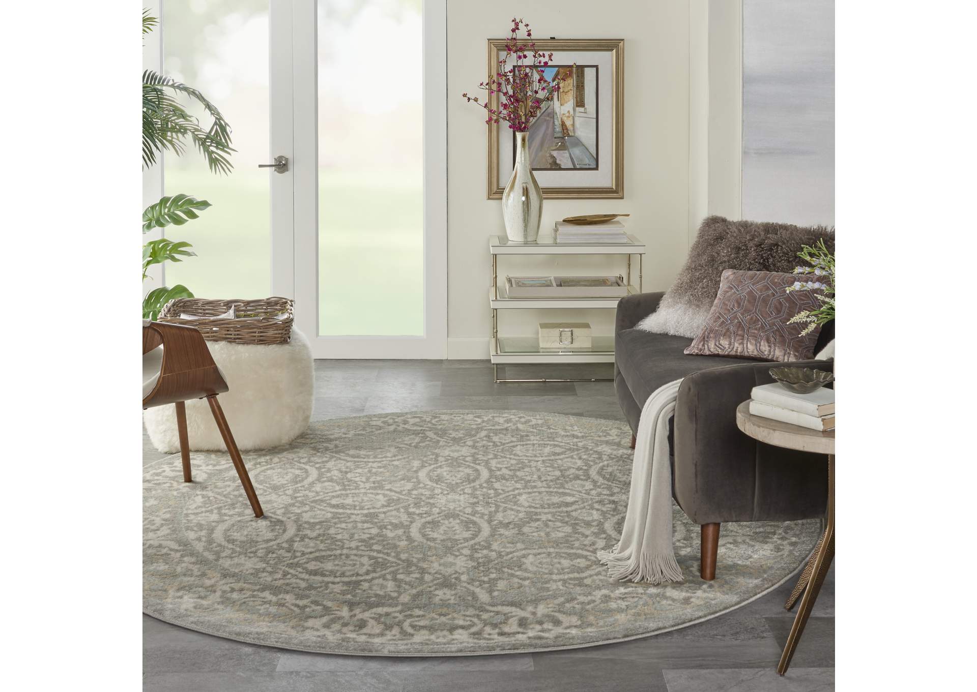 Nourison Euphoria EUP05 Grey 8' Round Large Rug,Nourison