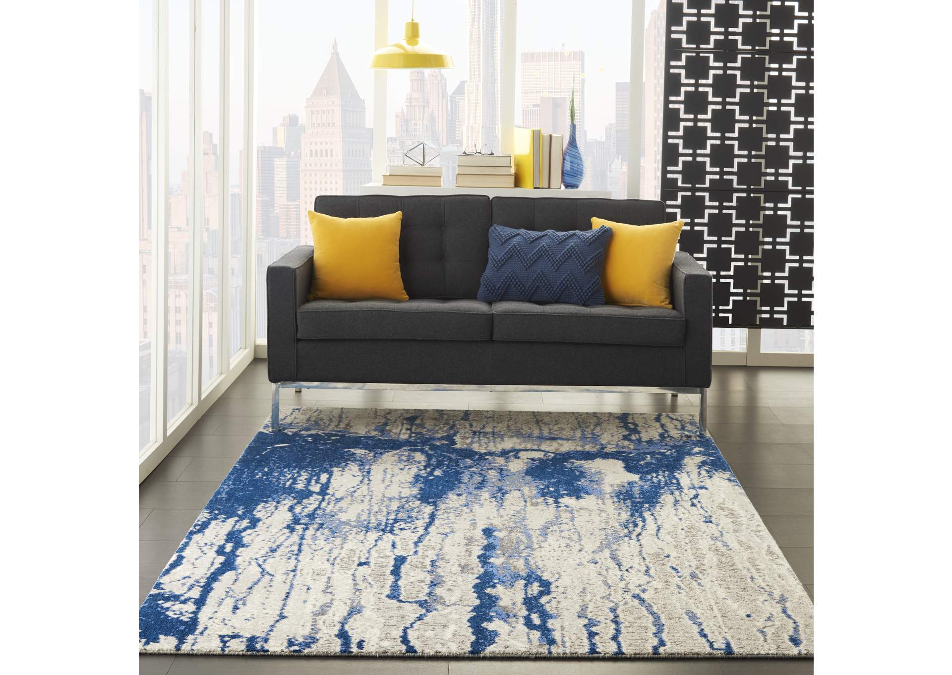 Nourison Twilight TWI29 Navy Blue and White 6'x8' Painterly Area Rug,Nourison