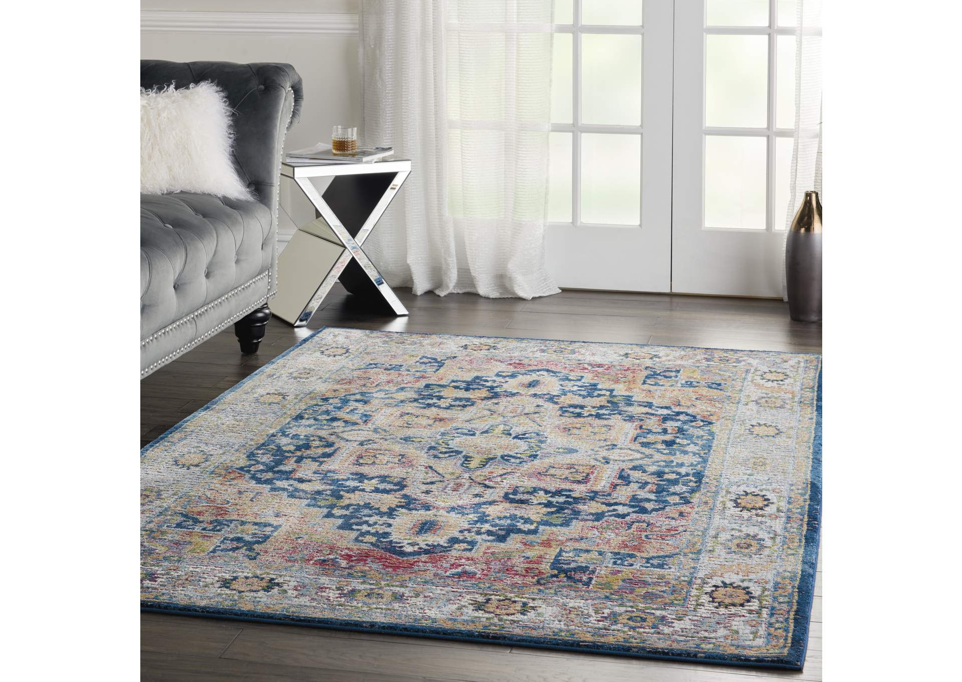 Nourison Ankara Global ANR11 Blue and Red Multicolor 4'x6' Persian Area Rug,Nourison