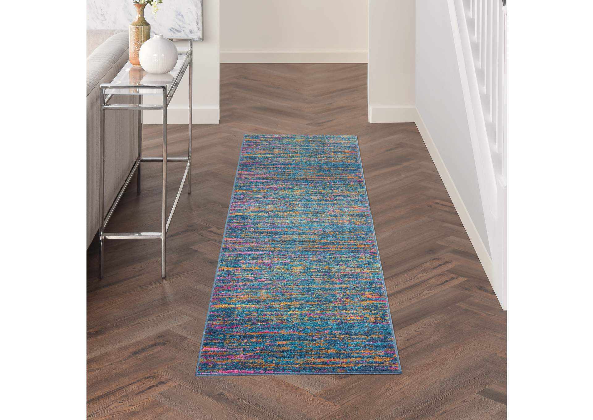 Nourison Passion 6' Runner Blue Multicolor Area Rug,Nourison
