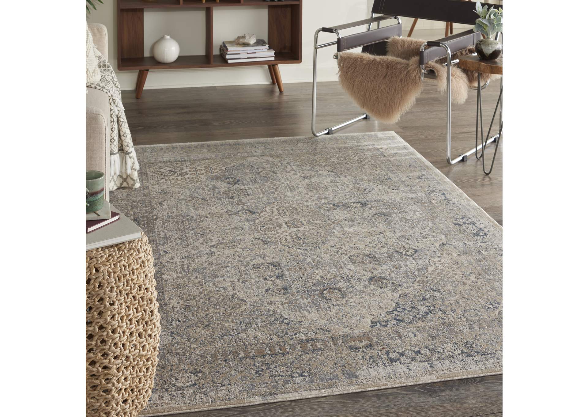 kathy ireland Home Malta MAI01 Blue and Ivory 4'x6' Area Rug,Nourison