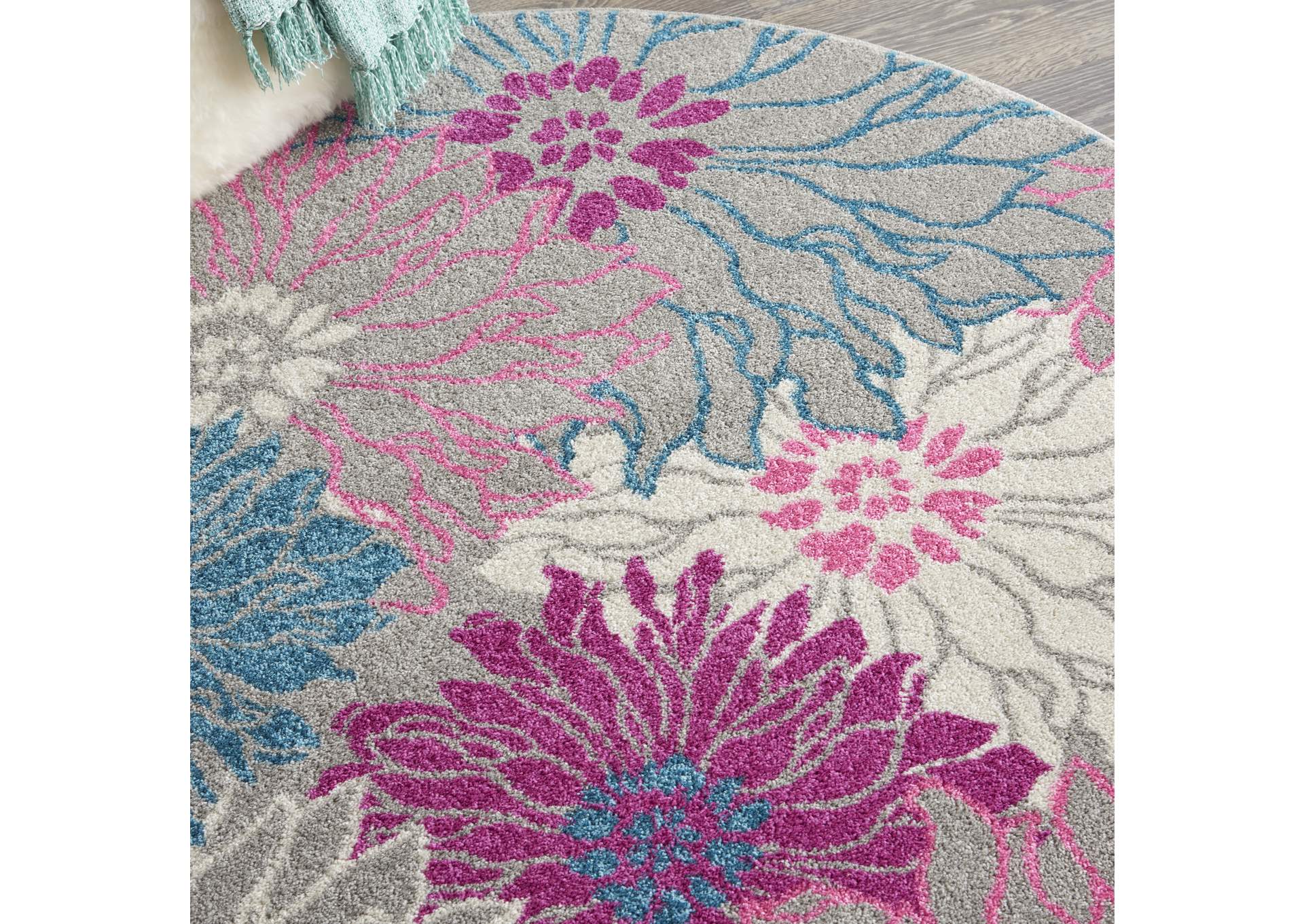 Nourison Passion PSN17 Pink and Grey 5' Round Floral Area Rug,Nourison