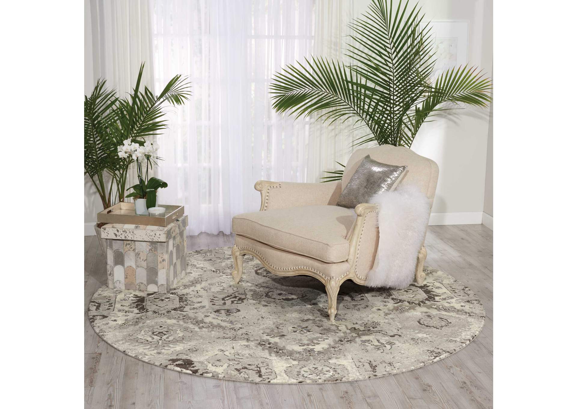 Nourison Twilight TWI03 Grey and White 8' Round Large Rug,Nourison