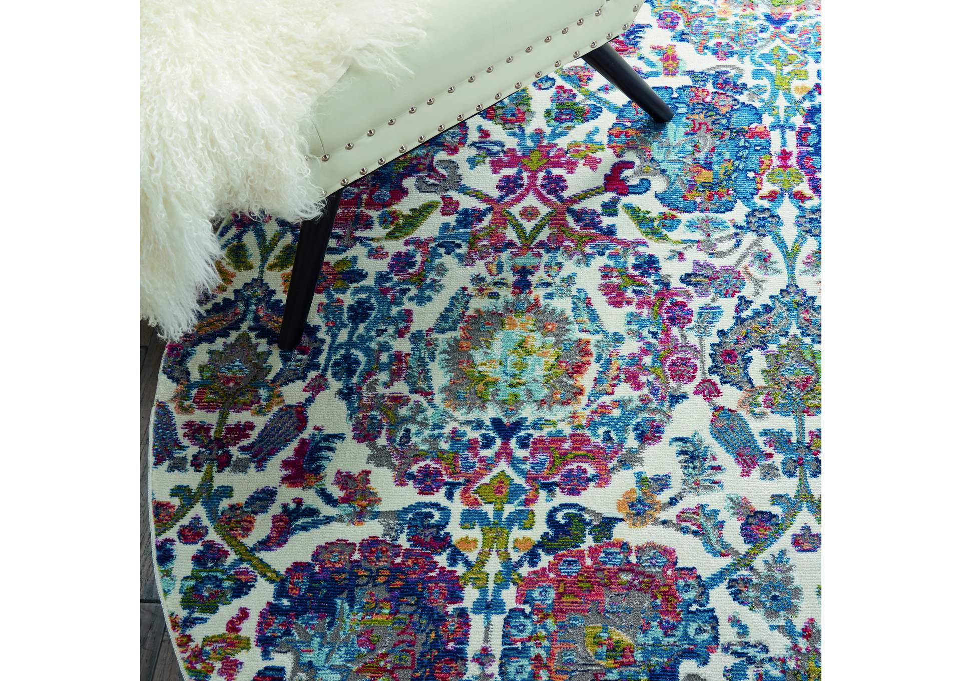 Nourison Ankara Global ANR06 Blue and Ivory 4' Round French Country Area Rug,Nourison