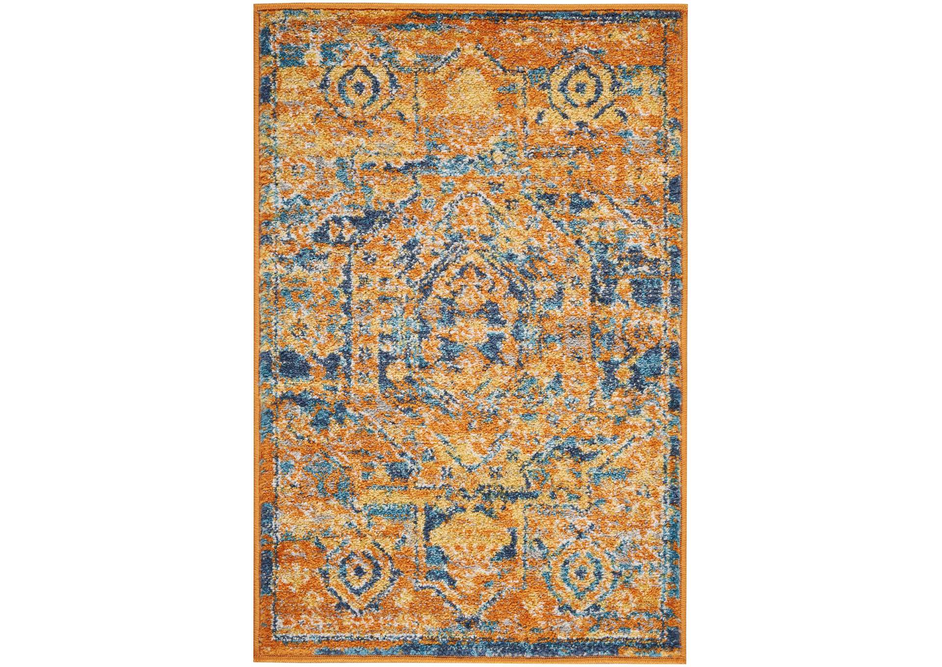 Nourison Passion 2' X 3' Orange and Blue Turkish Area Rug,Nourison