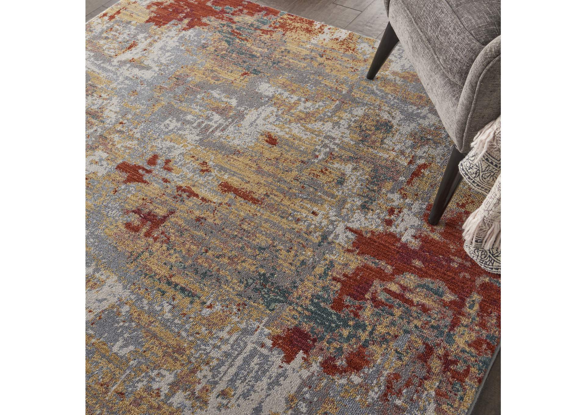 Nourison Artworks ATW03 Red and Gold Multicolor 6'x8' Abstract Area Rug,Nourison