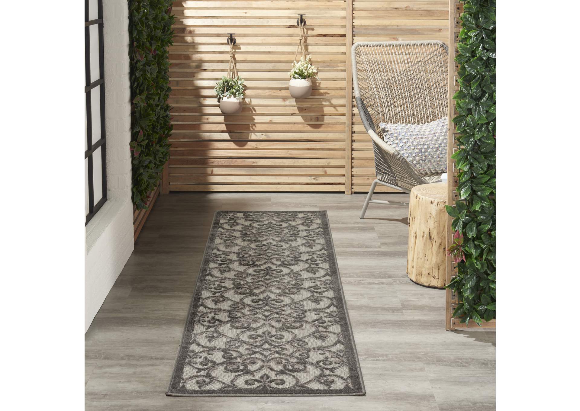 Nourison Aloha 10' Runner Grey Patio Area Rug,Nourison