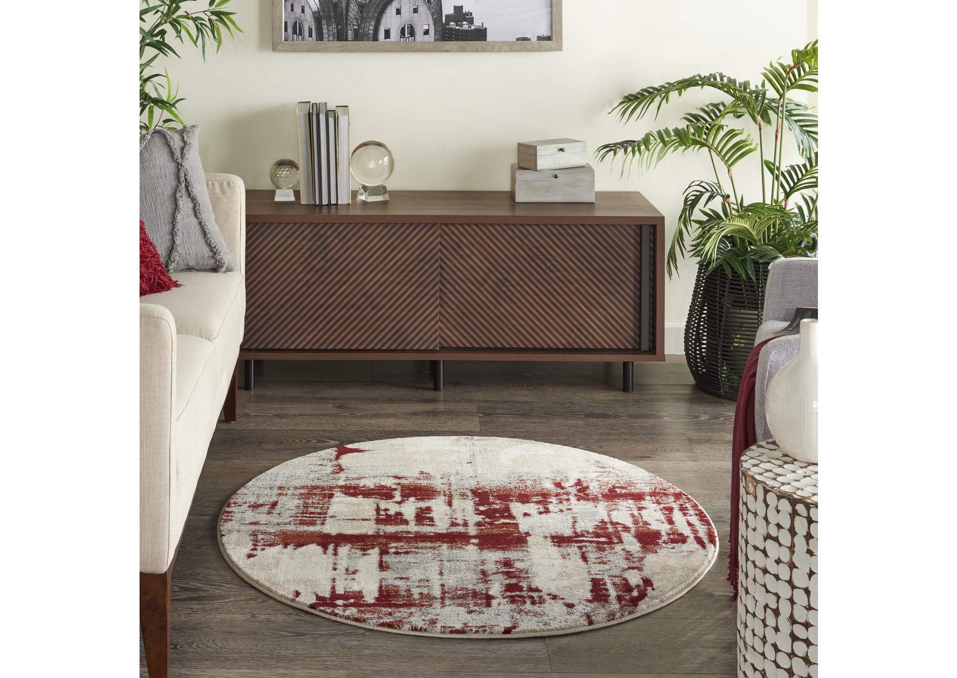 Nourison Maxell MAE14 White and Red 4'x6' Area Rug,Nourison