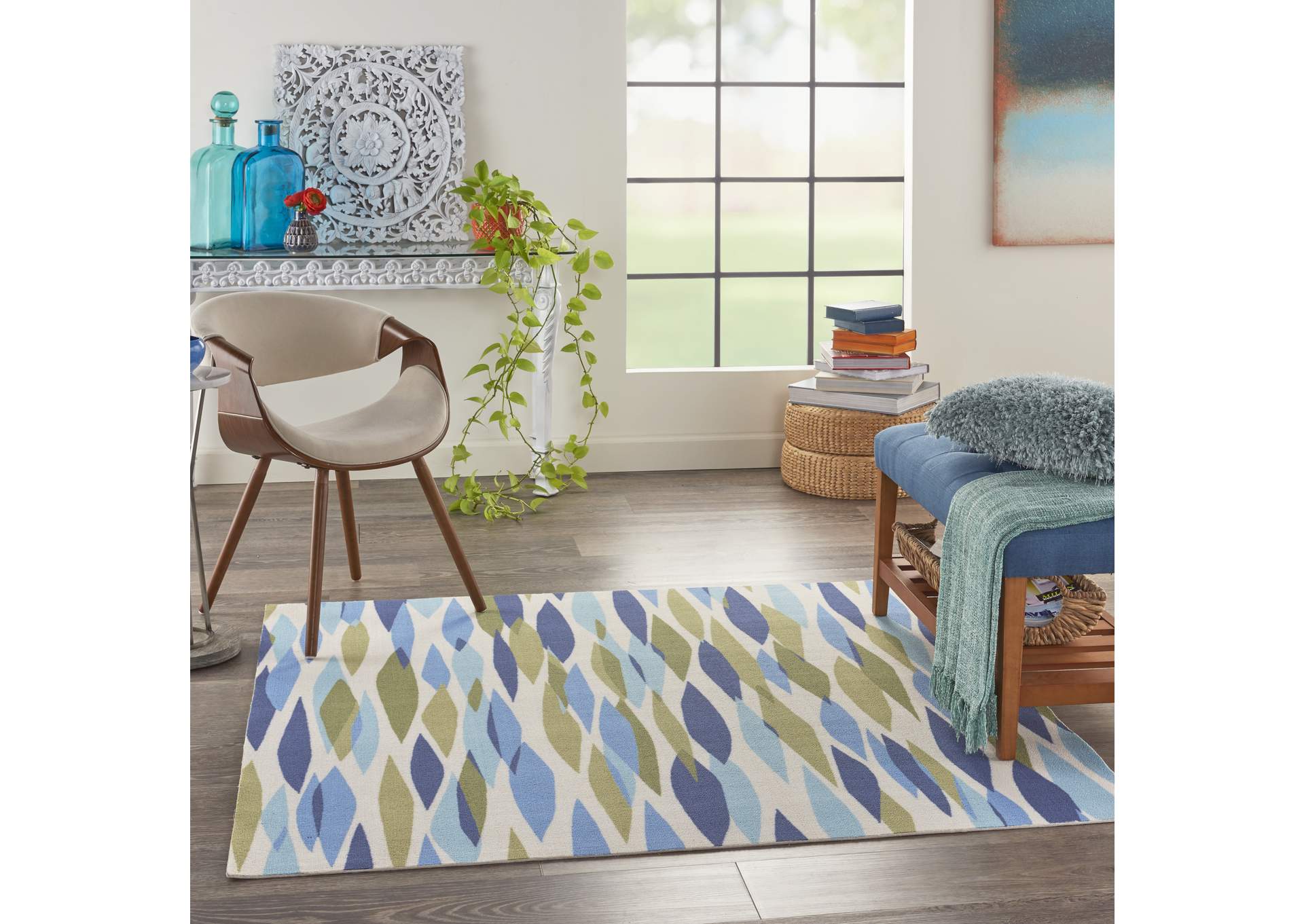 Waverly Sun N Shade SND01 Green 5' Square Area Rug,Nourison