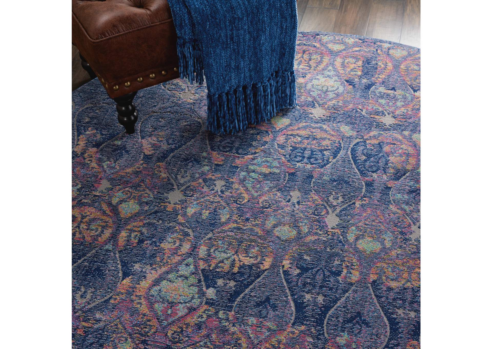 Nourison Ankara Global ANR08 Navy Blue Multicolor 4' Round Moroccan Area Rug,Nourison