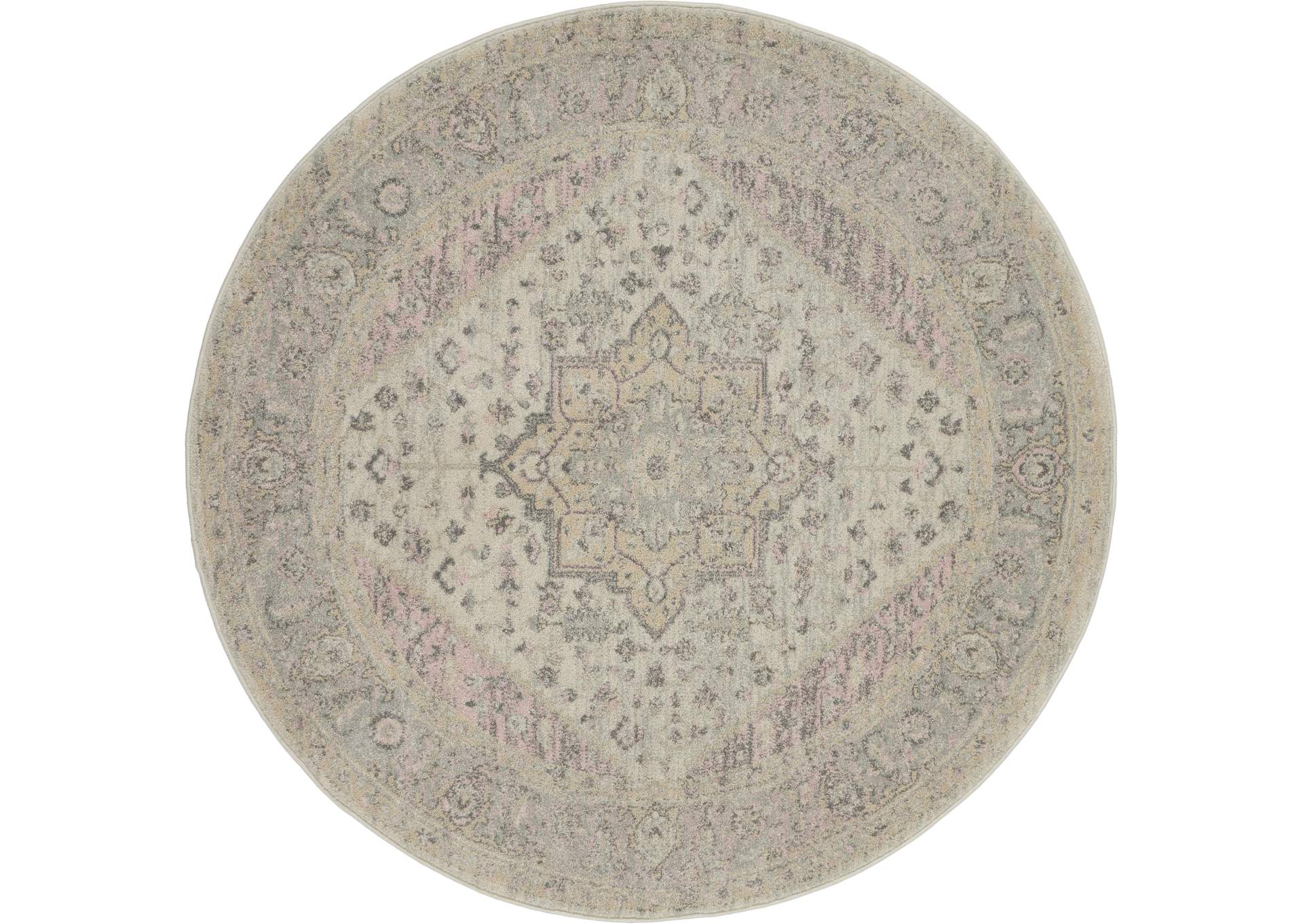 Nourison Tranquil TRA06 Pink and Beige 5' Round Kashan Area Rug,Nourison