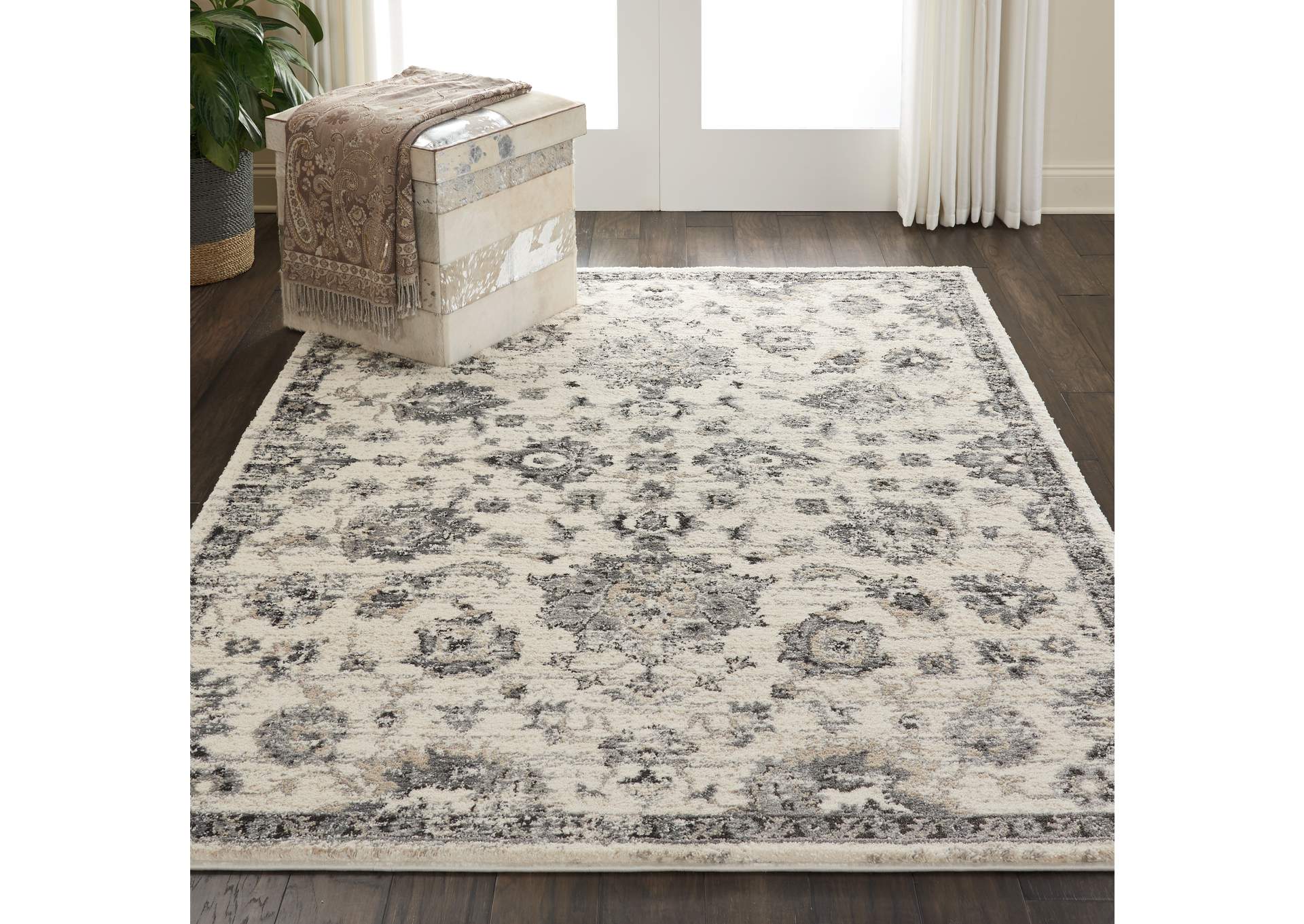 Nourison Fusion FSS15 Cream and Grey 5'x7' Vintage Area Rug,Nourison