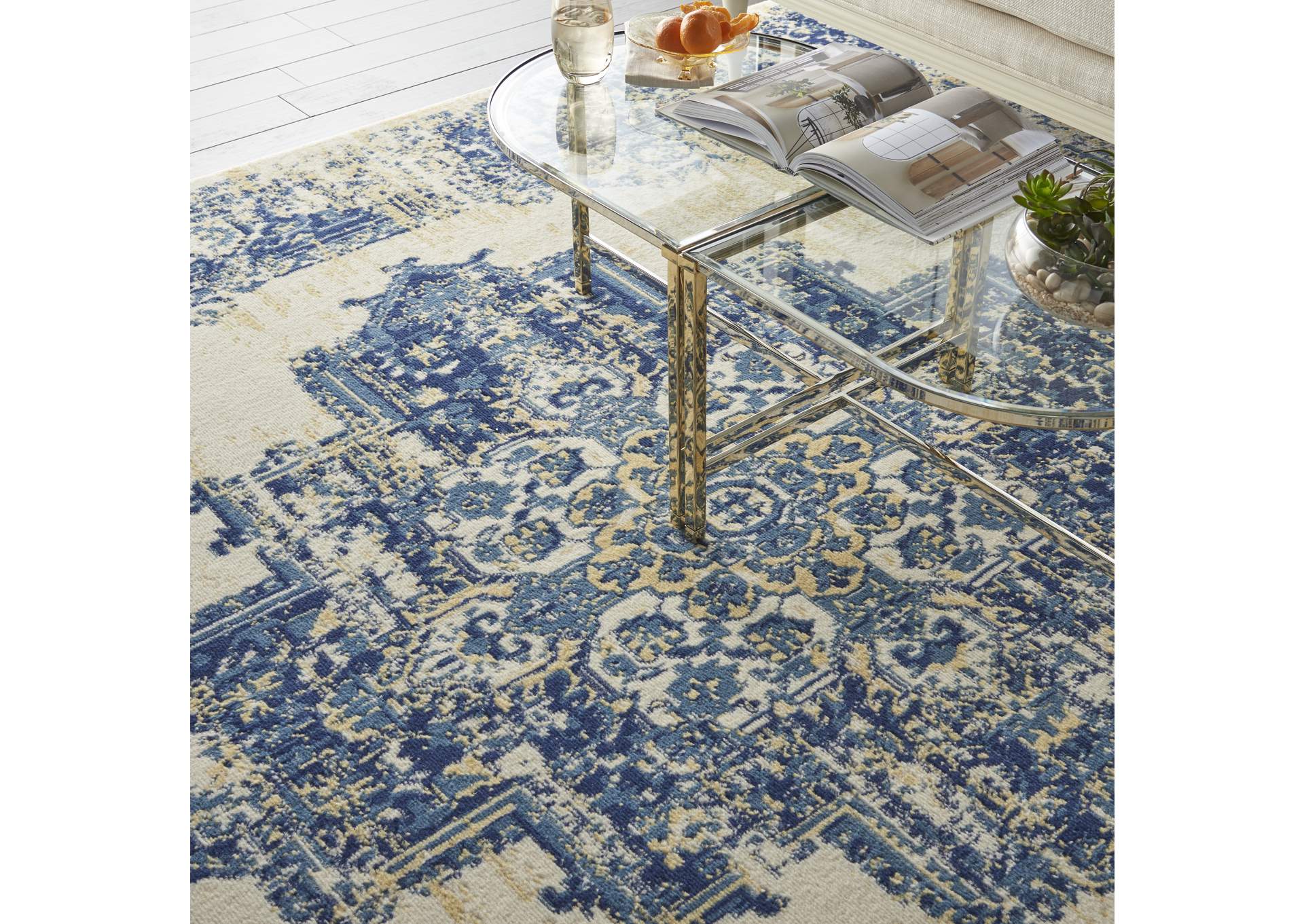 Nourison Grafix GRF14 White and Blue 8'x10' Large Rug,Nourison