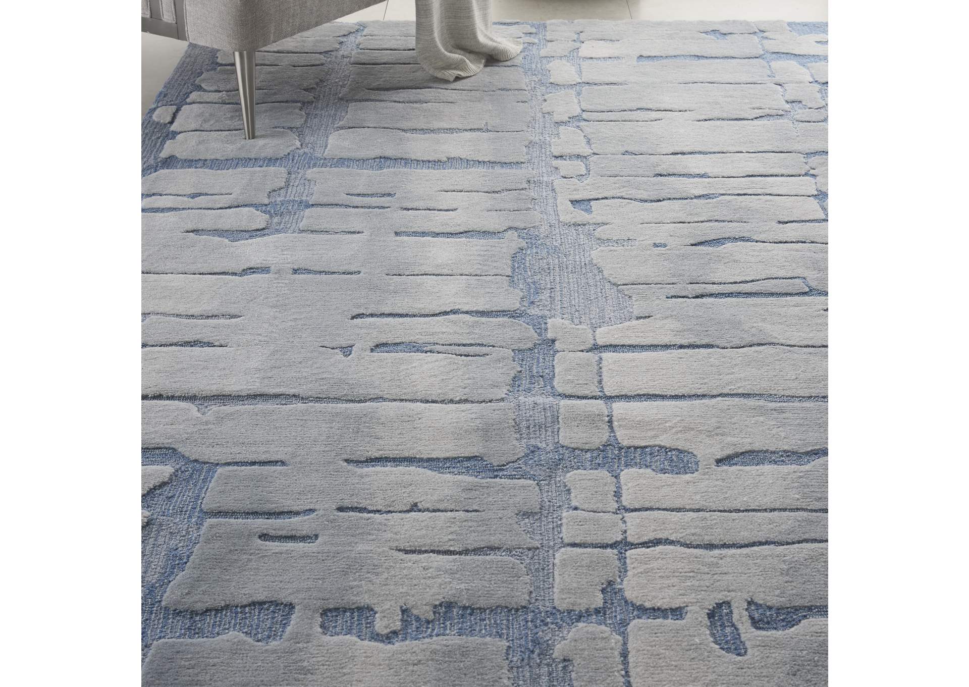 Nourison Symmetry SMM04 Blue and Grey 8'x10' Large Textured Rug,Nourison