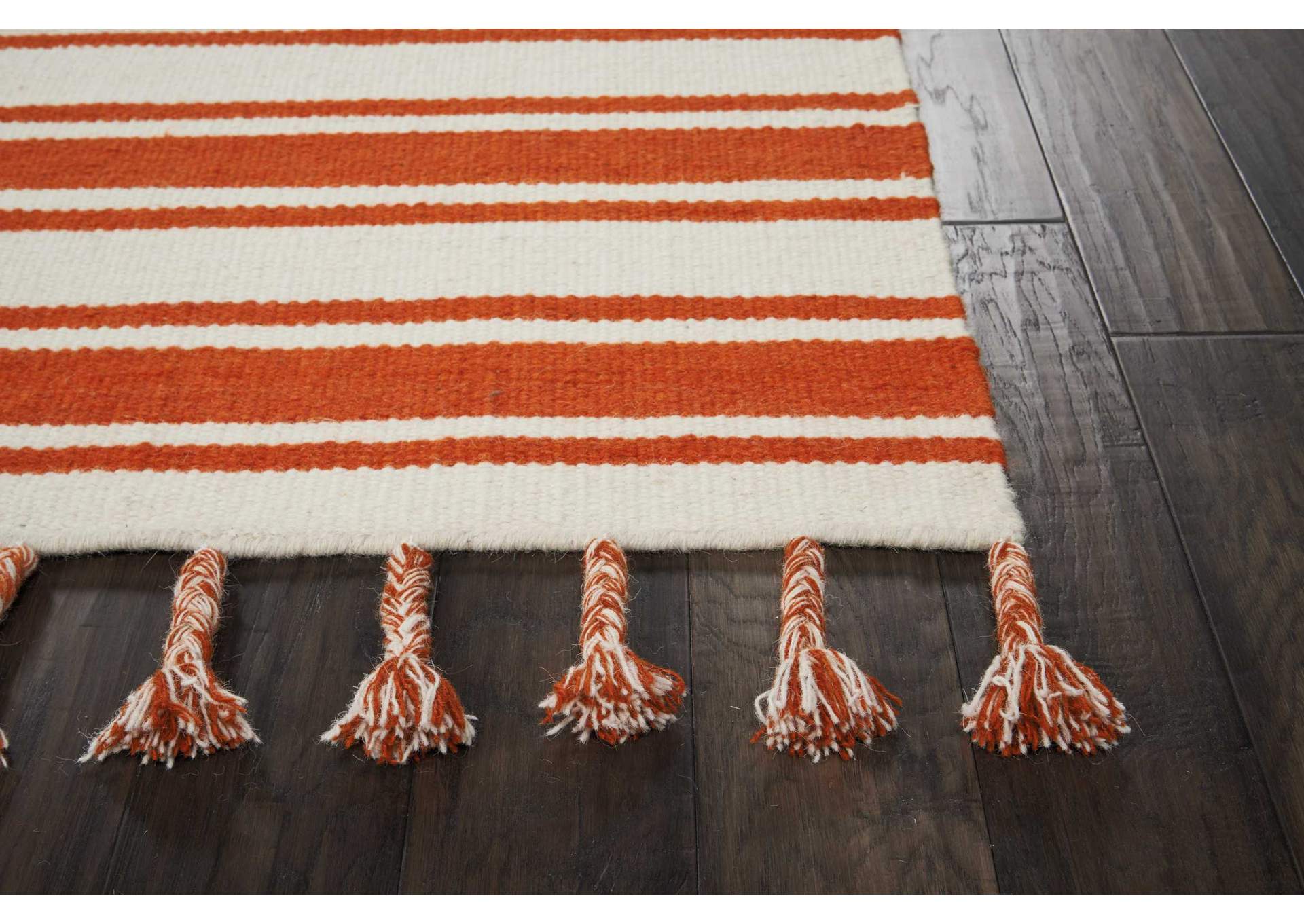 Nourison Rio Vista DST01 White and Orange 8'x11' Oversized Flat Weave Rug,Nourison