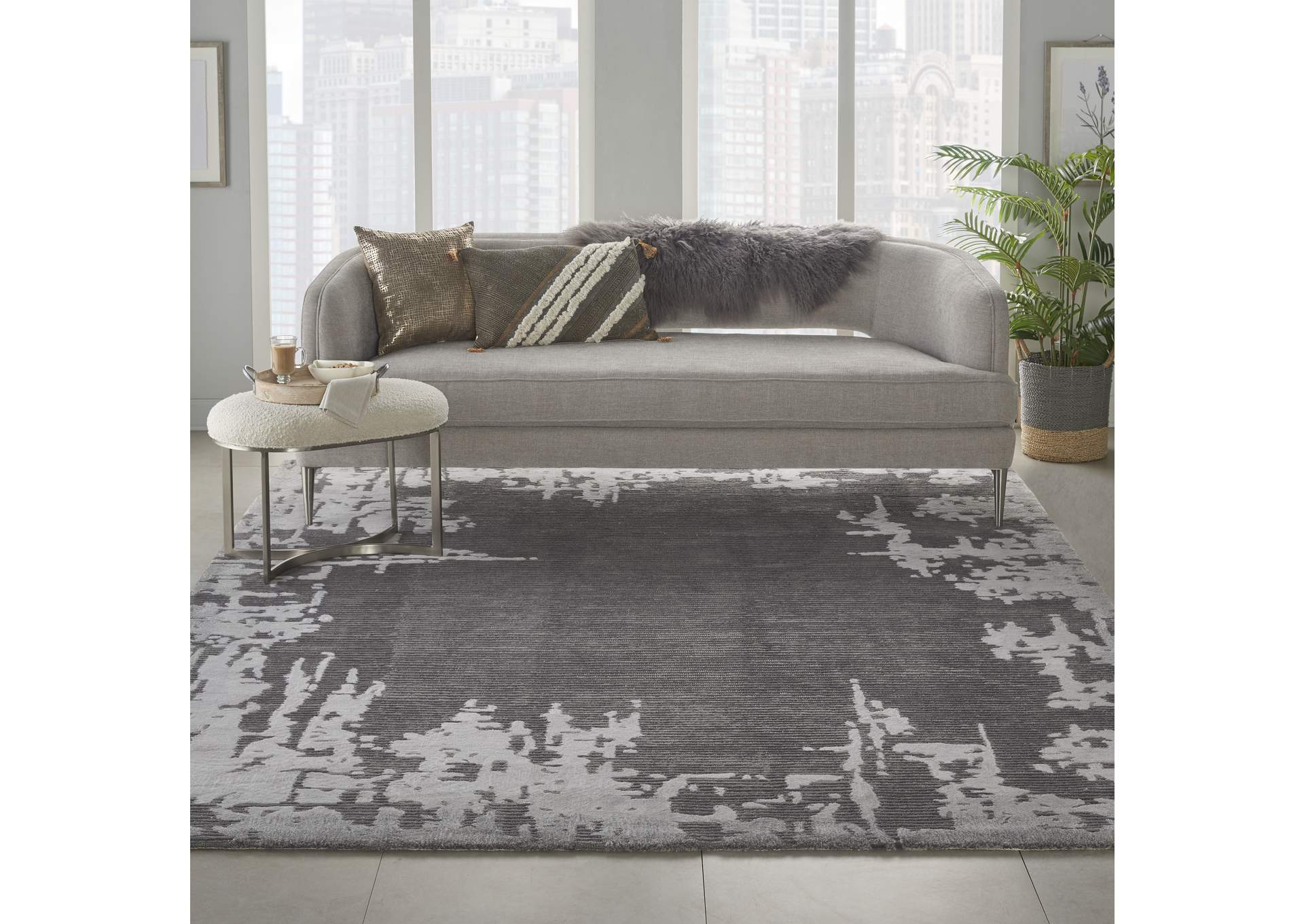 Nourison Symmetry SMM02 Ivory and Grey 8'x10' Large Textured Rug,Nourison