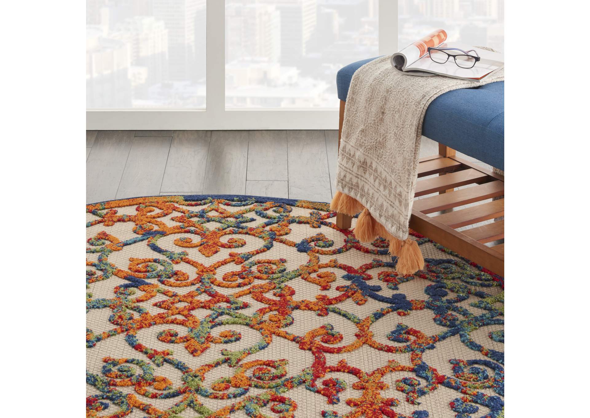 Nourison Aloha ALH21 4' Round Multicolor Easy-care Indoor-outdoor Rug,Nourison