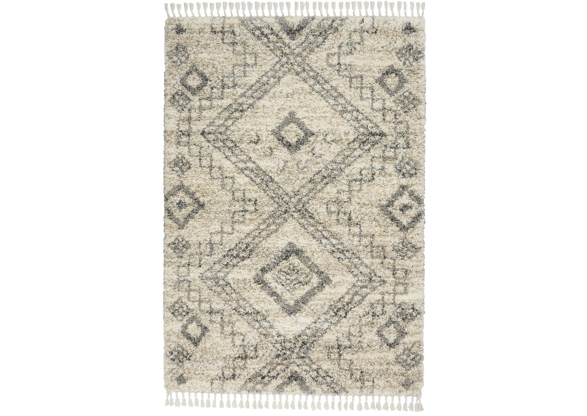 Nourison Oslo Shag OSL02 5'x8' Ivory and Grey Scandinavian Shag Rug,Nourison