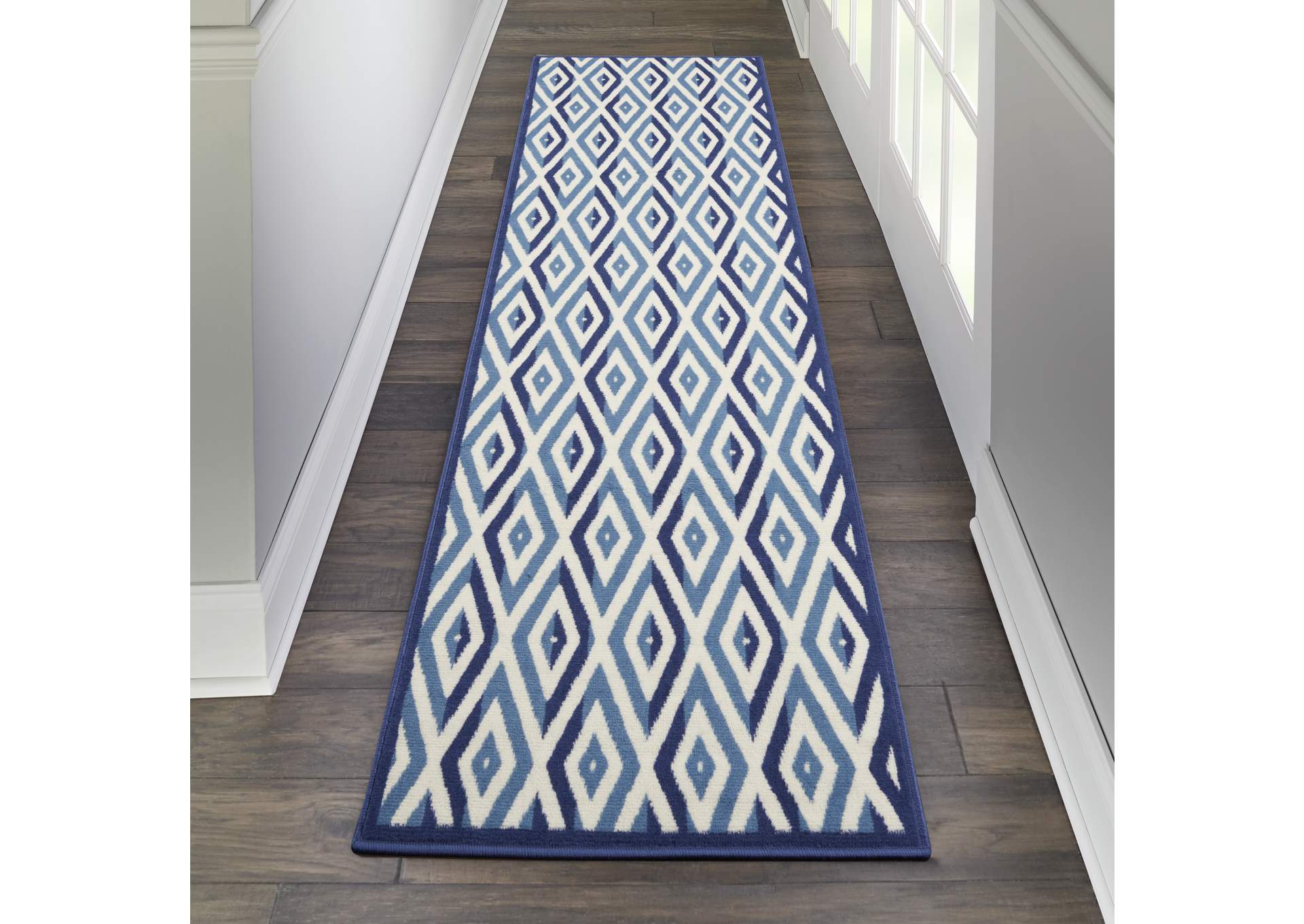Nourison Grafix GRF18 Blue and White 8' Runner Hallway Rug,Nourison