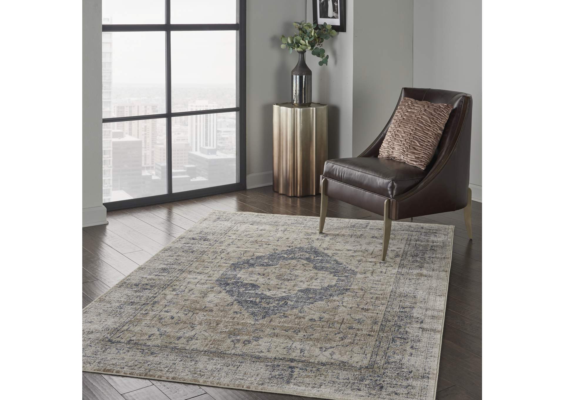 Malta by kathy ireland Home MAI11 Ivory/Blue 4'x6' Area Rug,Nourison