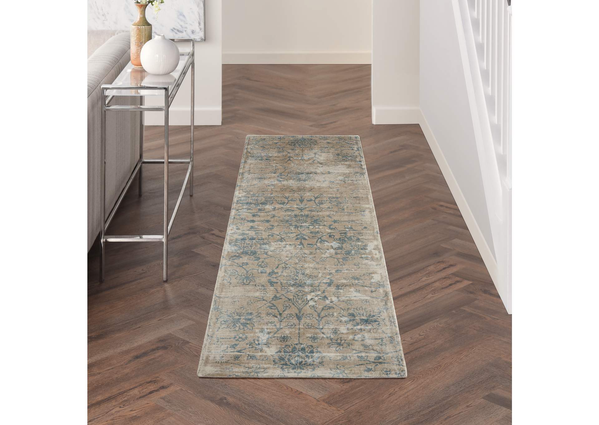 kathy ireland Home Desert Skies DSK06 Beige and Blue 8' Runner Hallway Rug,Nourison