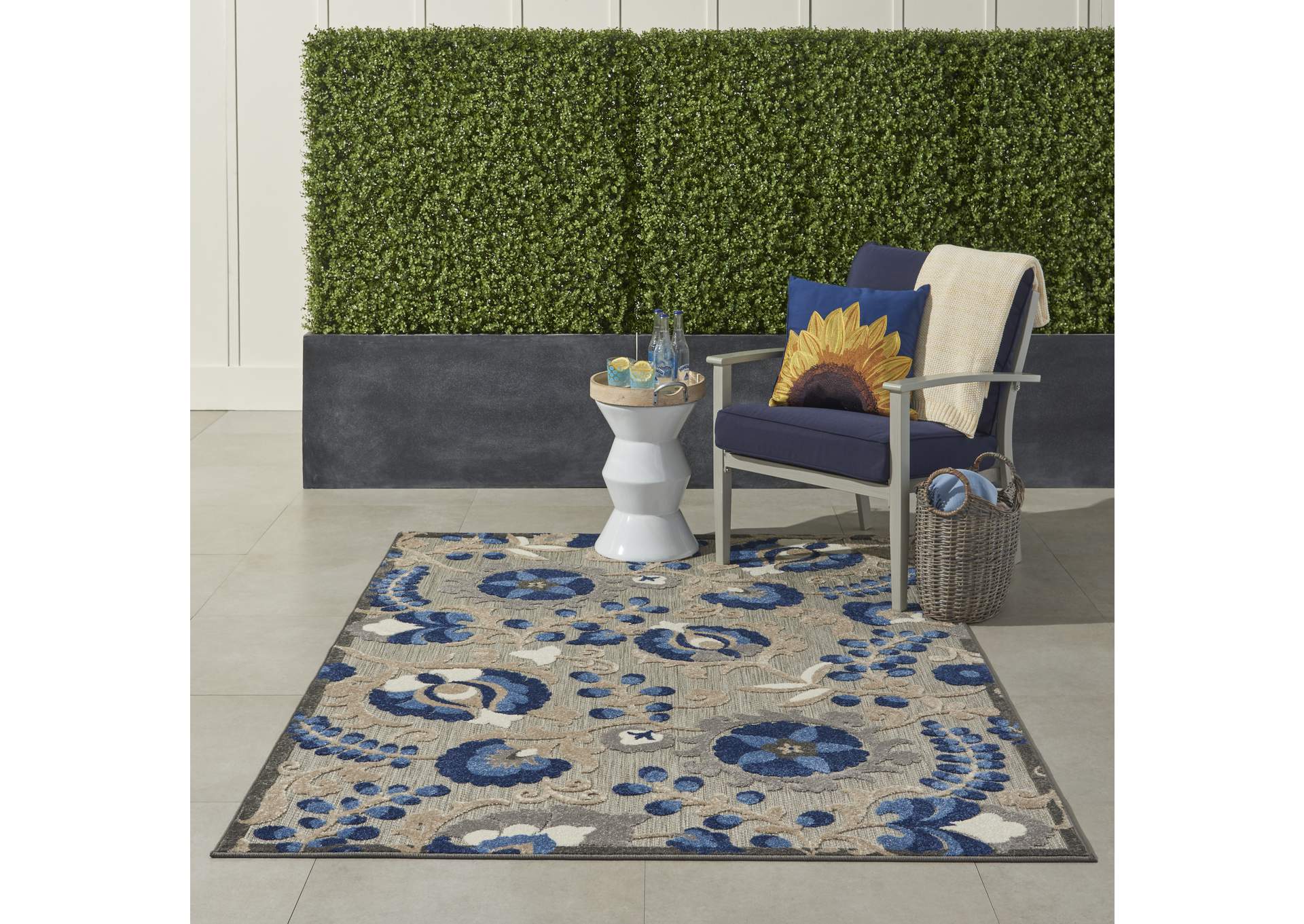 Nourison Aloha 4'x6' Blue Patio Area Rug,Nourison