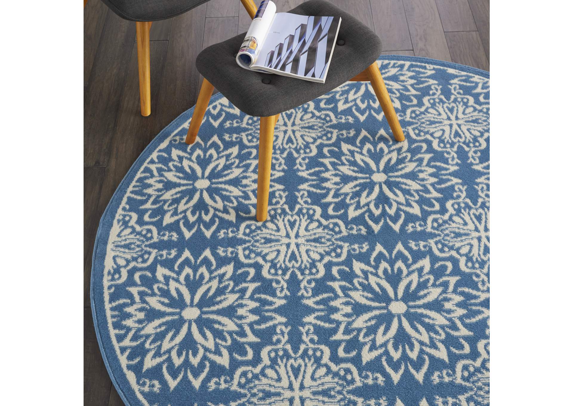 Nourison Jubilant 5' Round Ivory BlueTransitional Area Rug,Nourison