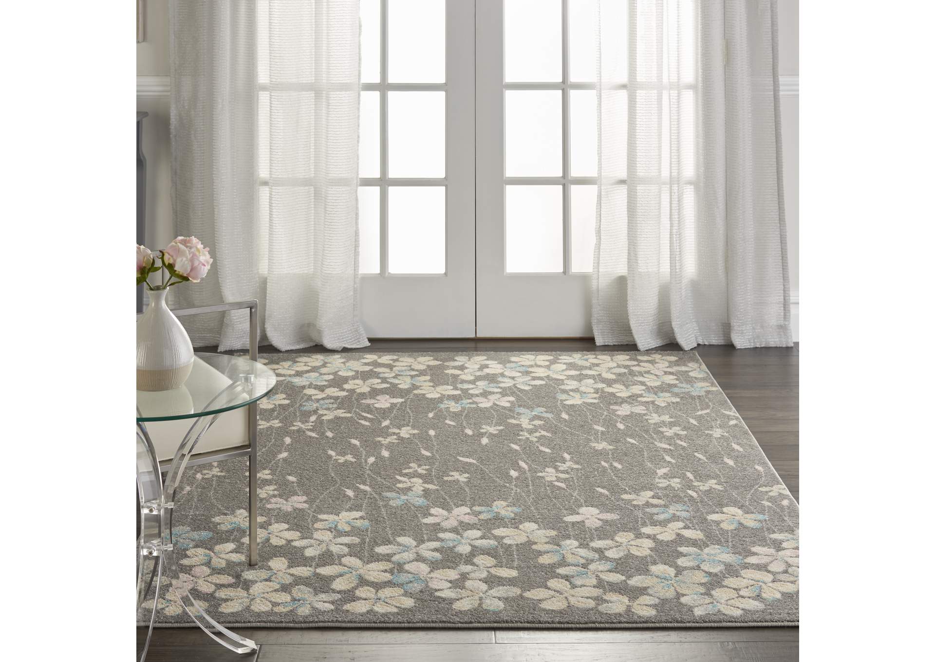 Nourison Tranquil TRA04 Grey 6'x9' Floral Area Rug,Nourison