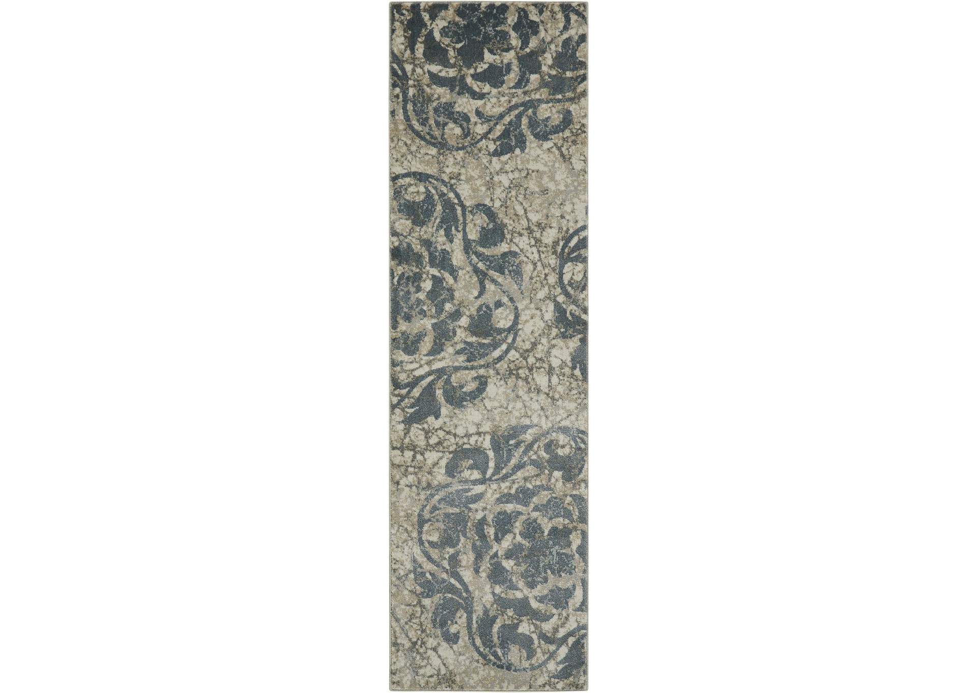 Nourison Maxell MAE10 Grey and Ivory 8' Runner Hallway Rug,Nourison