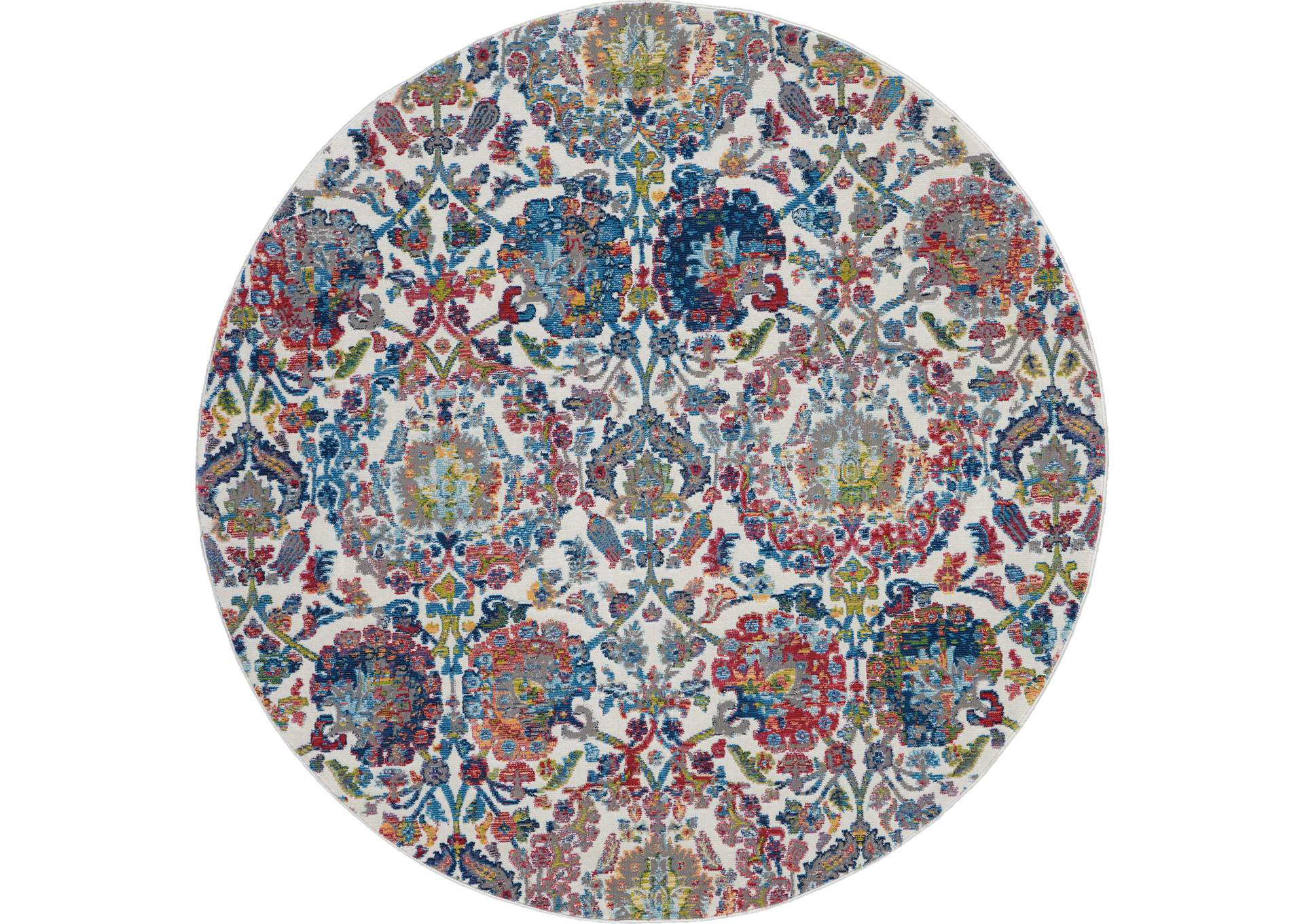 Nourison Ankara Global ANR06 Blue and Ivory 4' Round French Country Area Rug,Nourison