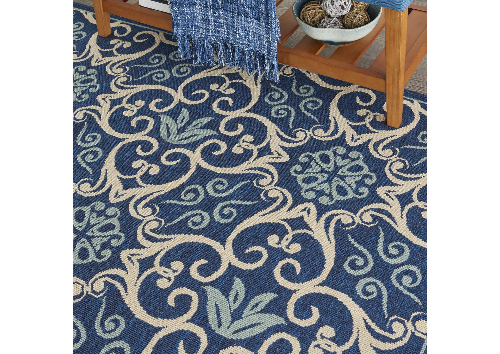 Nourison Caribbean CRB02 Navy Blue and White 5' Square Area Rug,Nourison