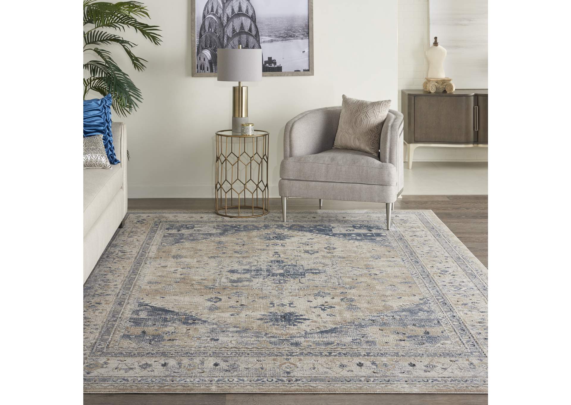 kathy ireland Home Malta MAI02 Beige and Blue 9'x12' Rug,Nourison