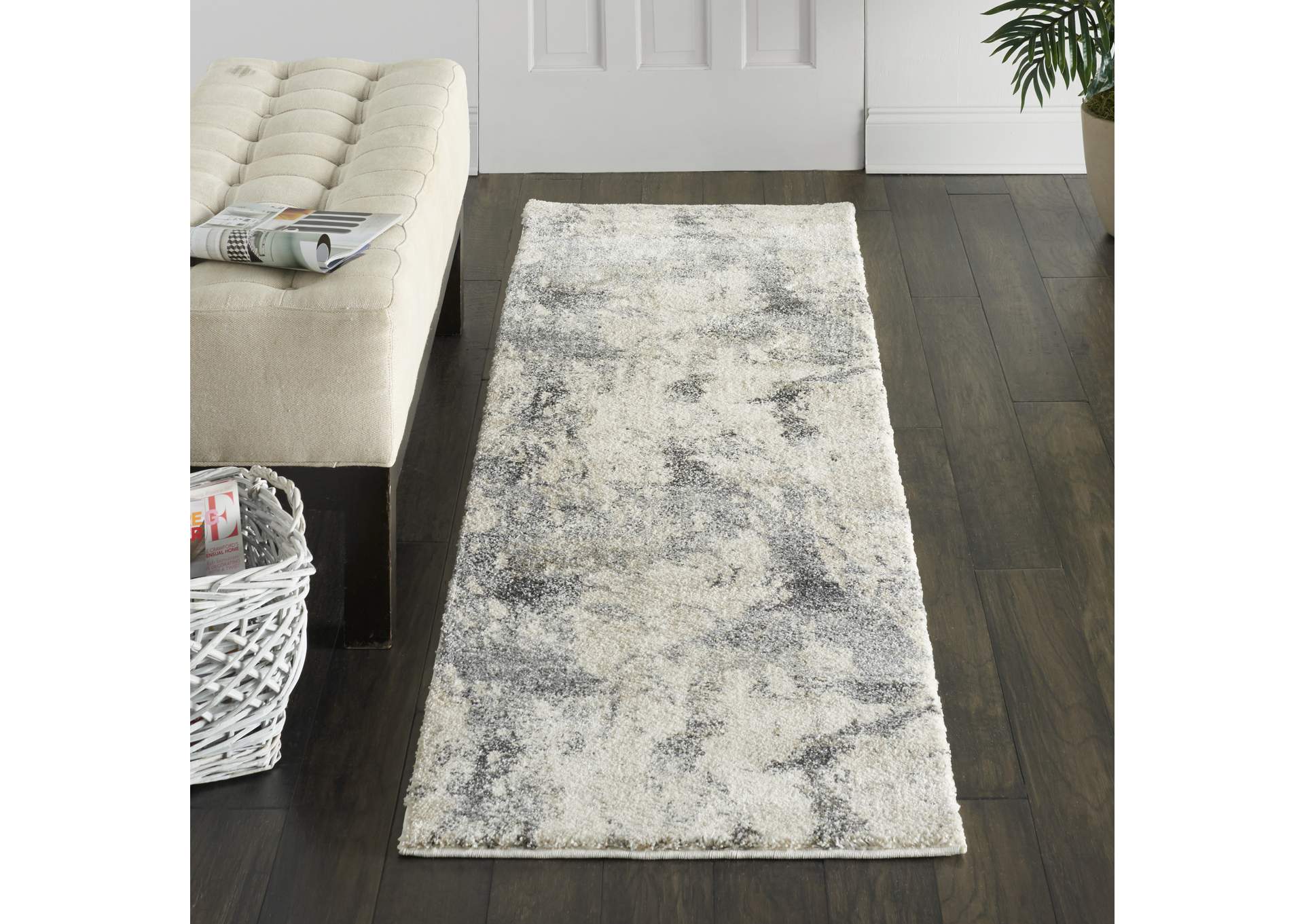 Nourison Fusion FSS16 Beige and Grey 8' Runner Hallway Rug,Nourison