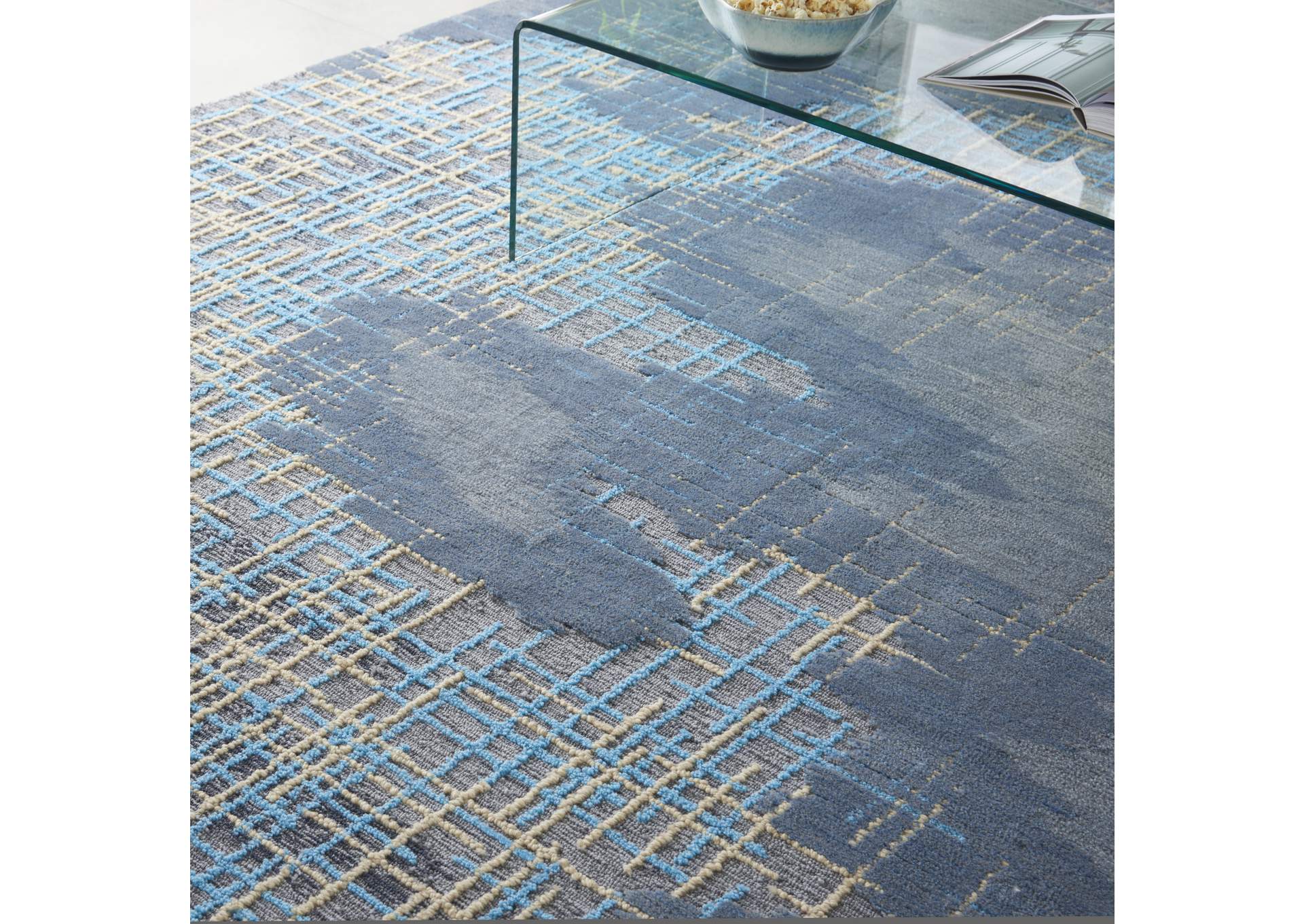 Nourison Symmetry SMM08 Slate Blue and Grey 8'x10' Large Textured Rug,Nourison