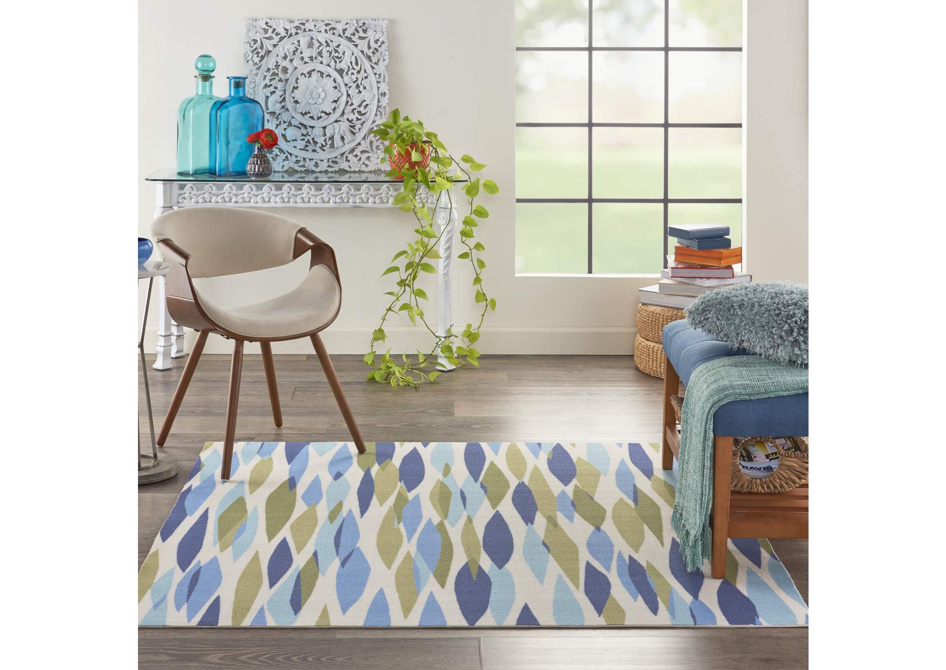 Waverly Sun N Shade SND01 Green 5' Square Area Rug,Nourison