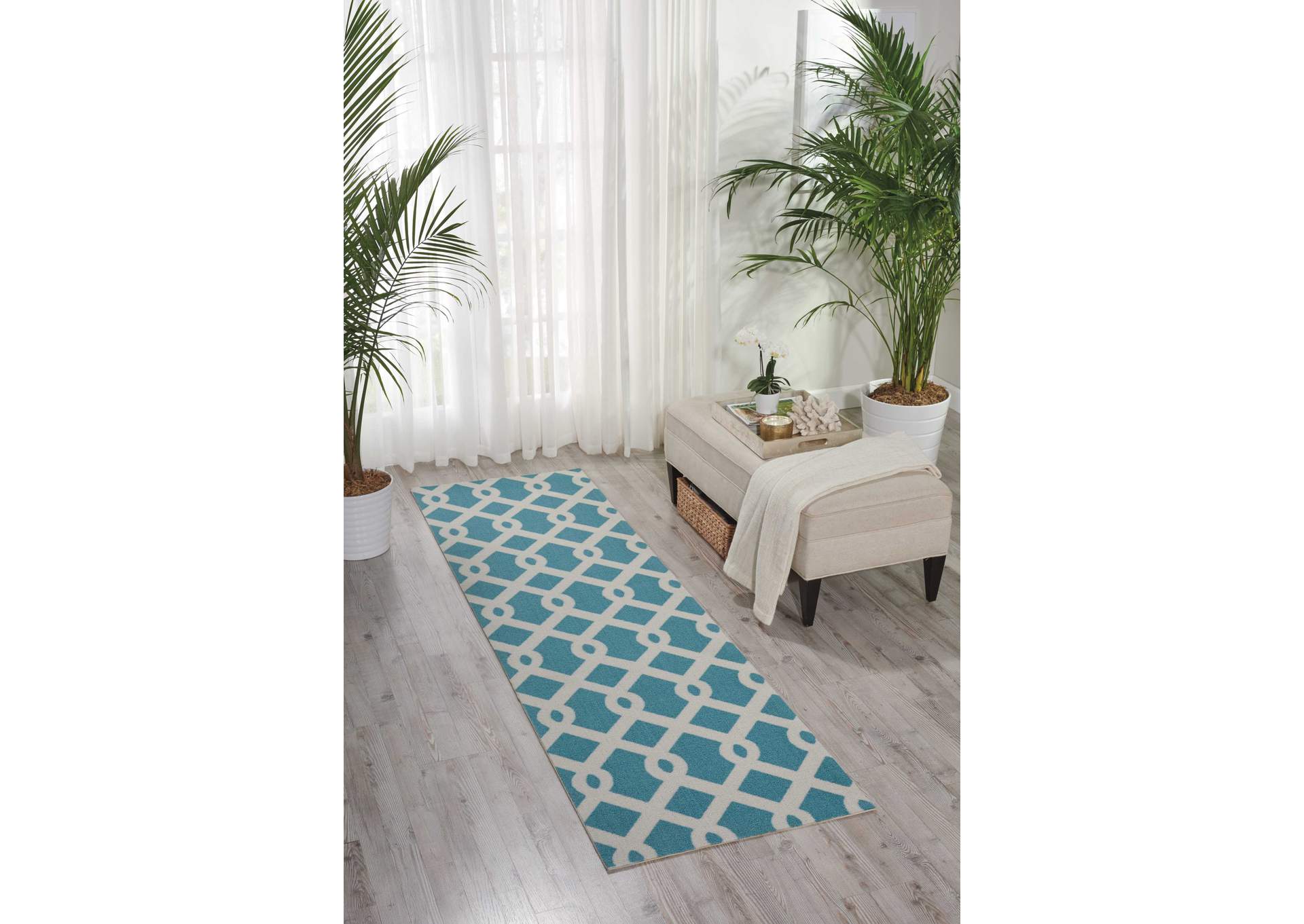 Waverly Sun N Shade SND20 Blue 8' Runner Hallway Rug,Nourison