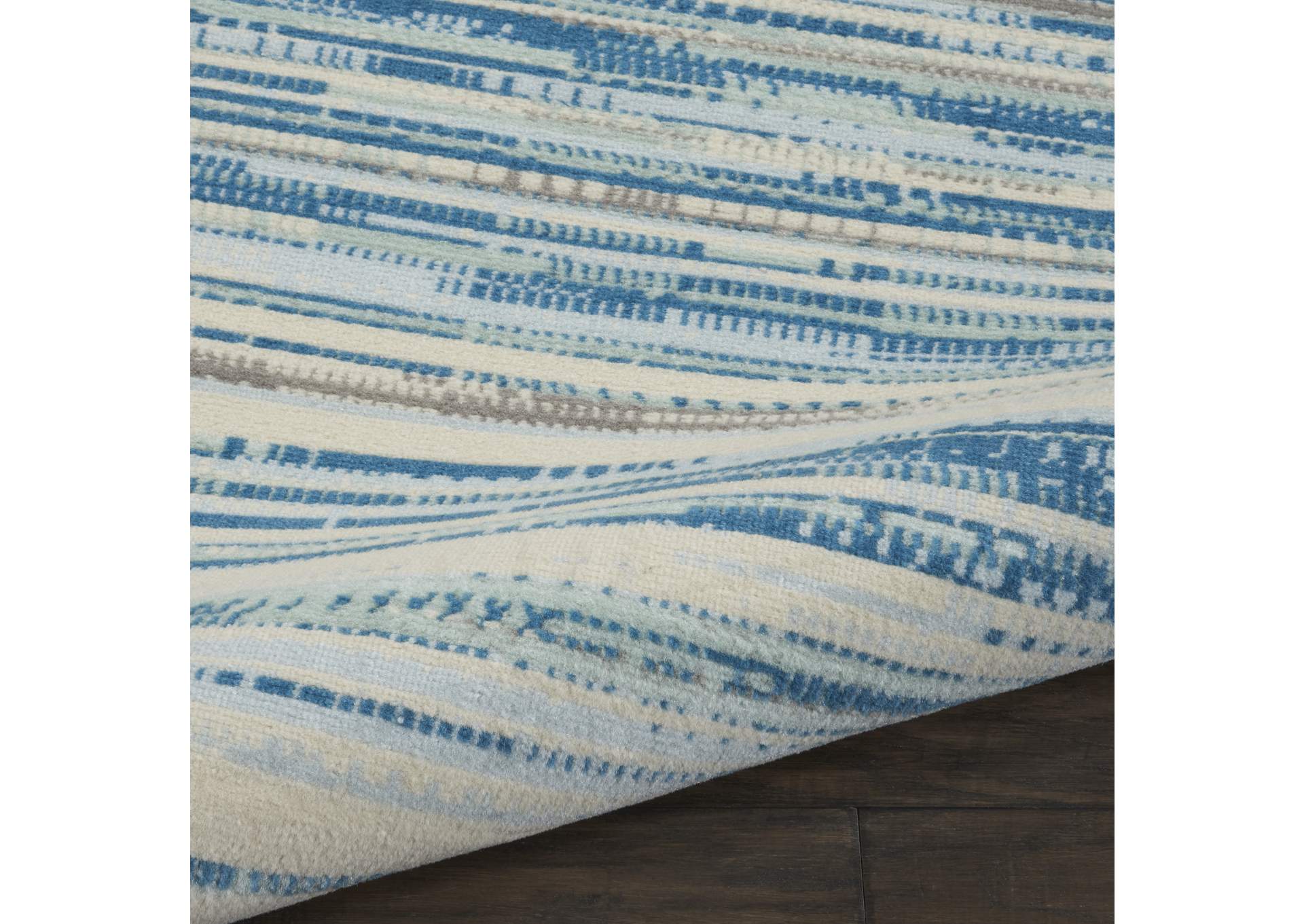 Nourison Jubilant JUB04 Teal Blue and White 9'x12' Large Low-pile Rug,Nourison