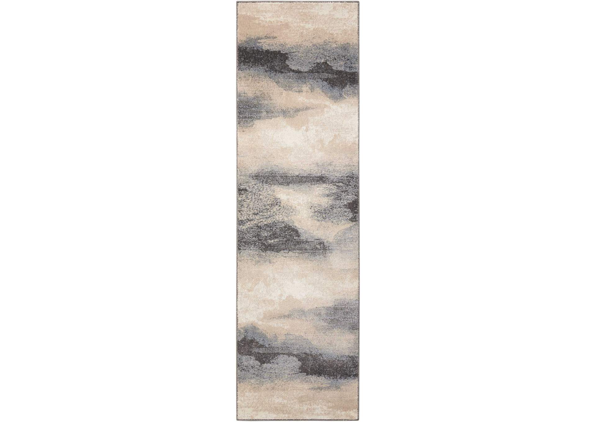 Nourison Maxell MAE06 Grey and Ivory 8' Runner Stormcloud Hallway Rug,Nourison