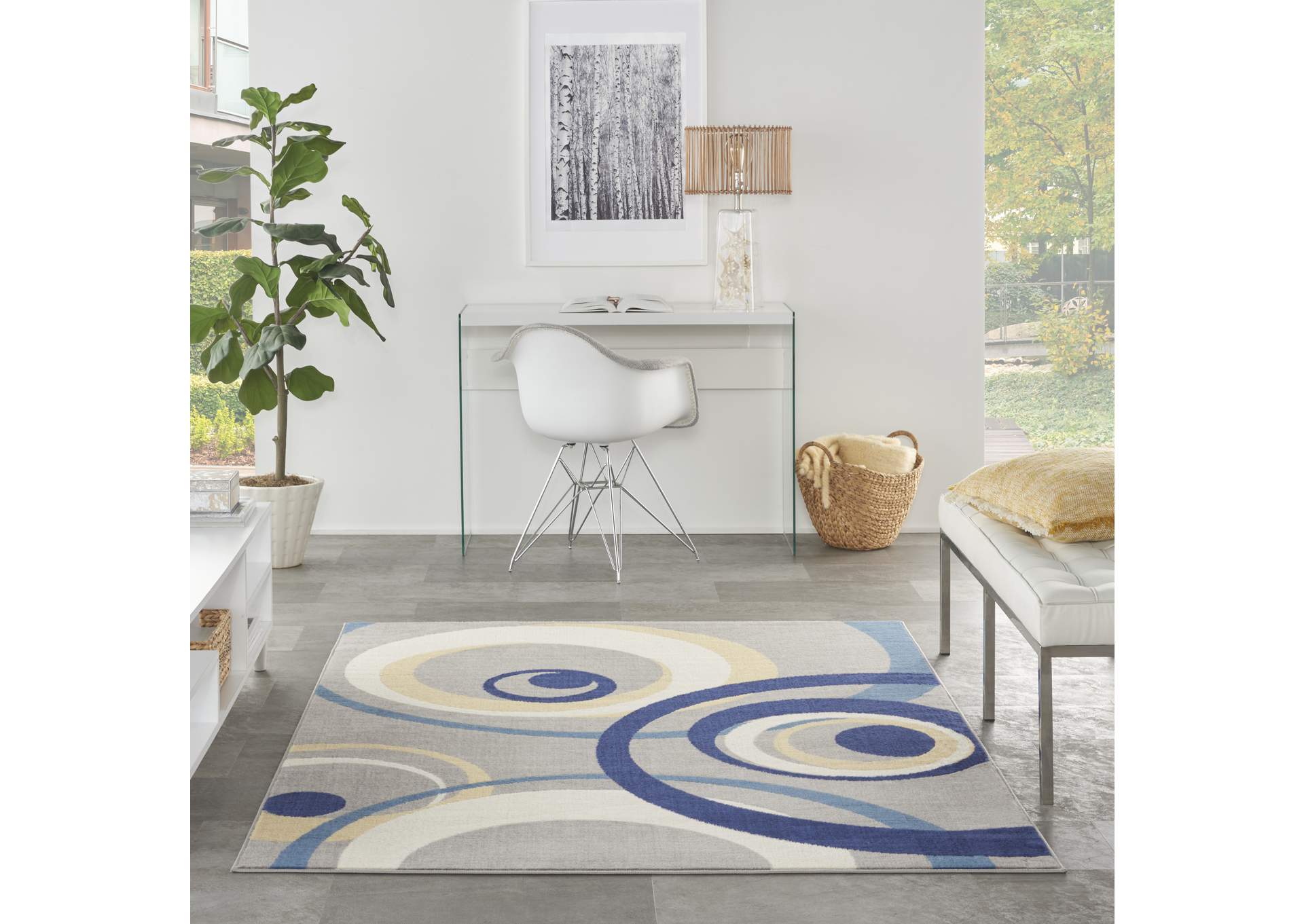 Nourison Grafix GRF21 Grey and Blue 5'x7' Area Rug,Nourison