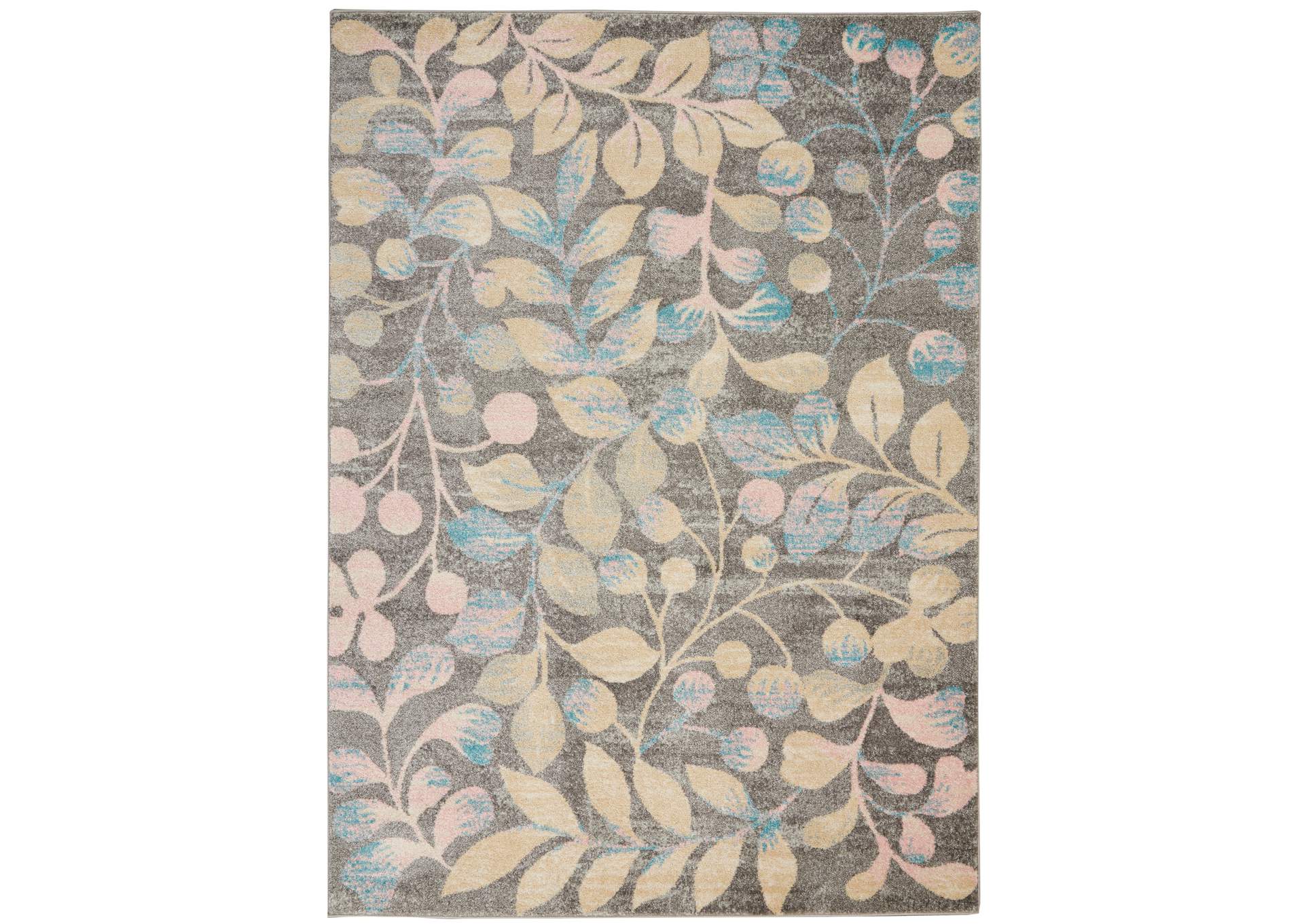 Nourison Tranquil TRA03 Beige and Grey 5'x7' Botanical Area Rug,Nourison