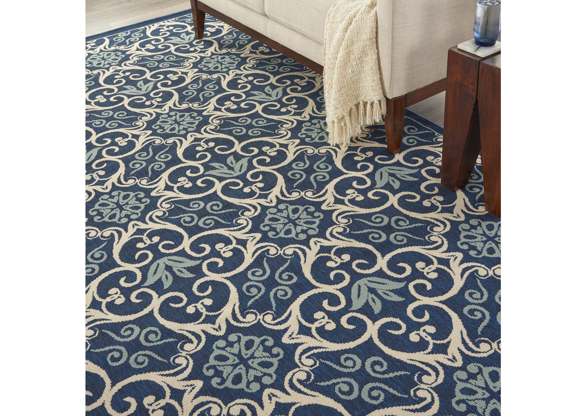 Nourison Caribbean CRB02 Navy Blue and White 8'x11' Oversized Rug,Nourison