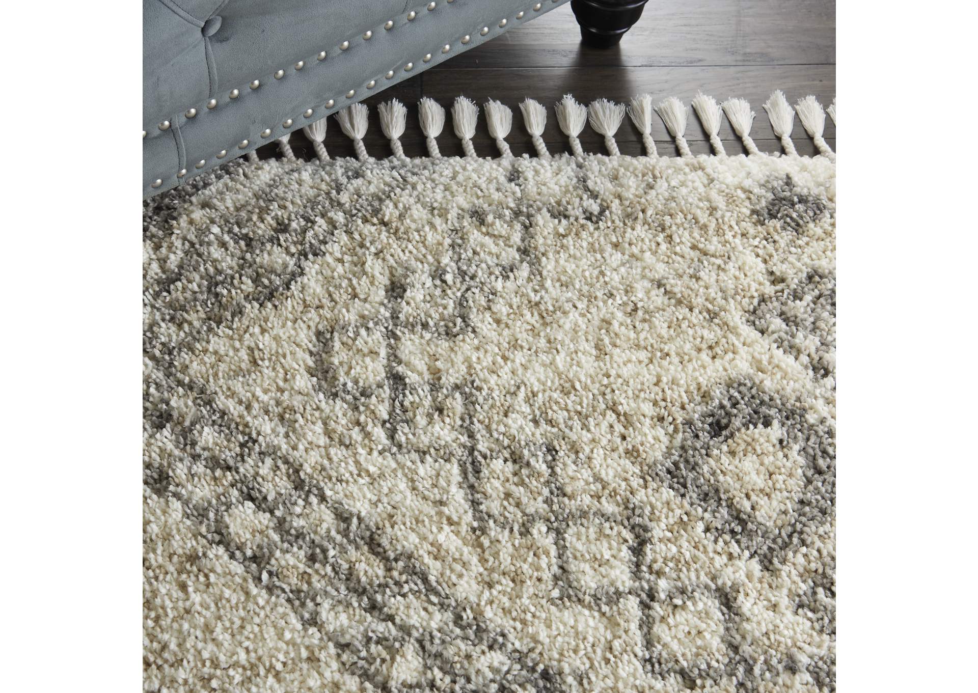 Nourison Oslo Shag OSL02 4'x6' Ivory and Grey Scandinavian Shag Rug,Nourison
