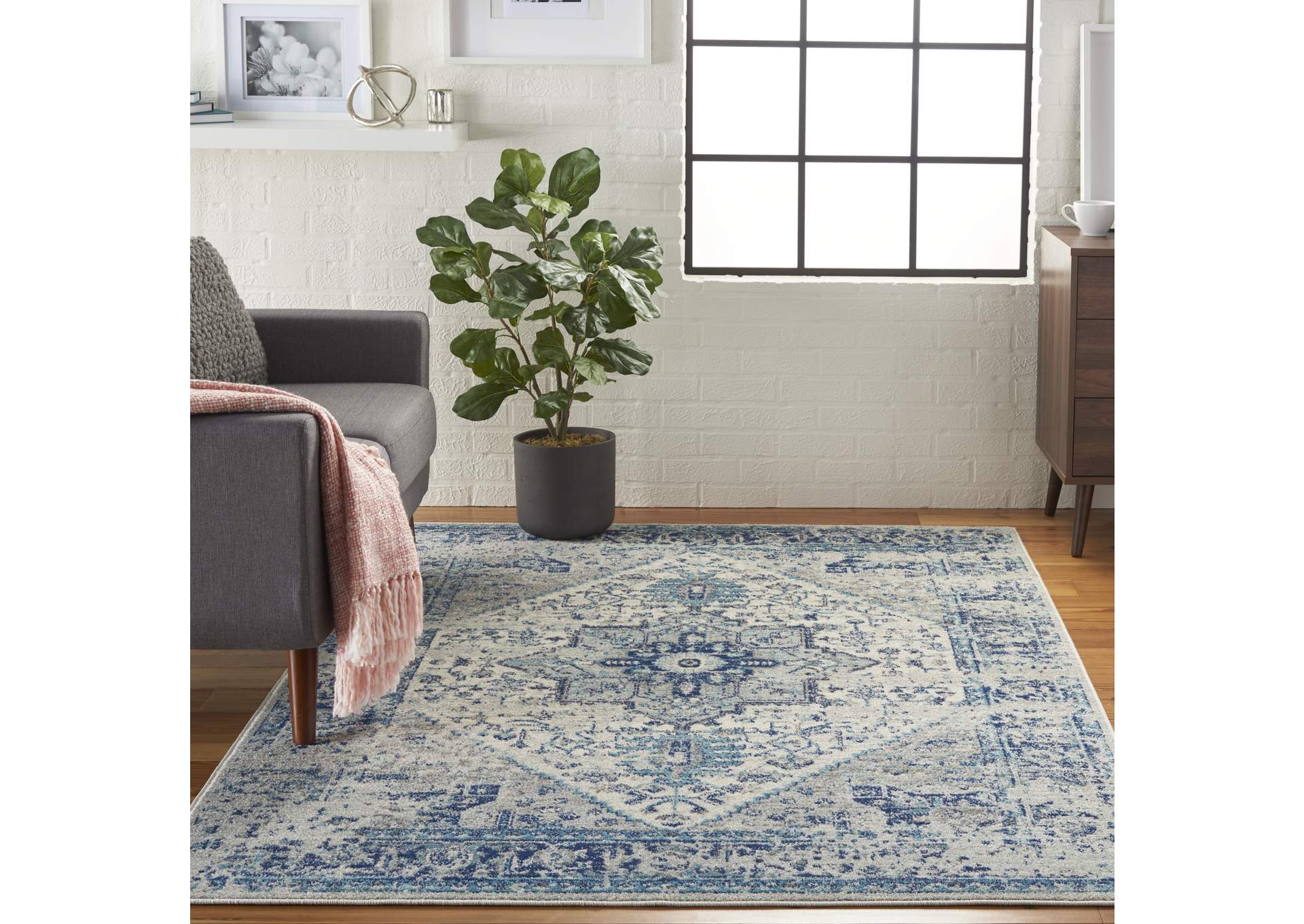 Nourison Tranquil TRA06 Navy Blue and White 4'x6' Persian Area Rug,Nourison