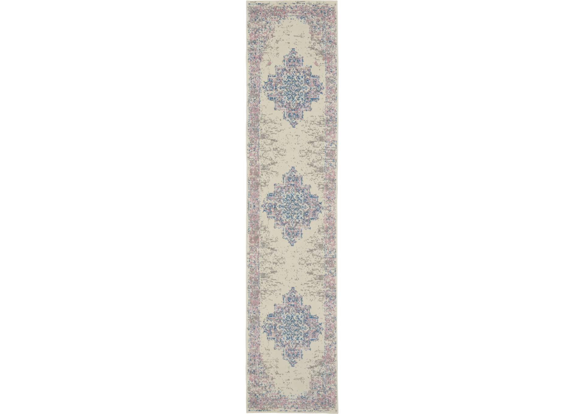 Nourison Grafix GRF14 White and Pink 12' Runner Hallway Rug,Nourison