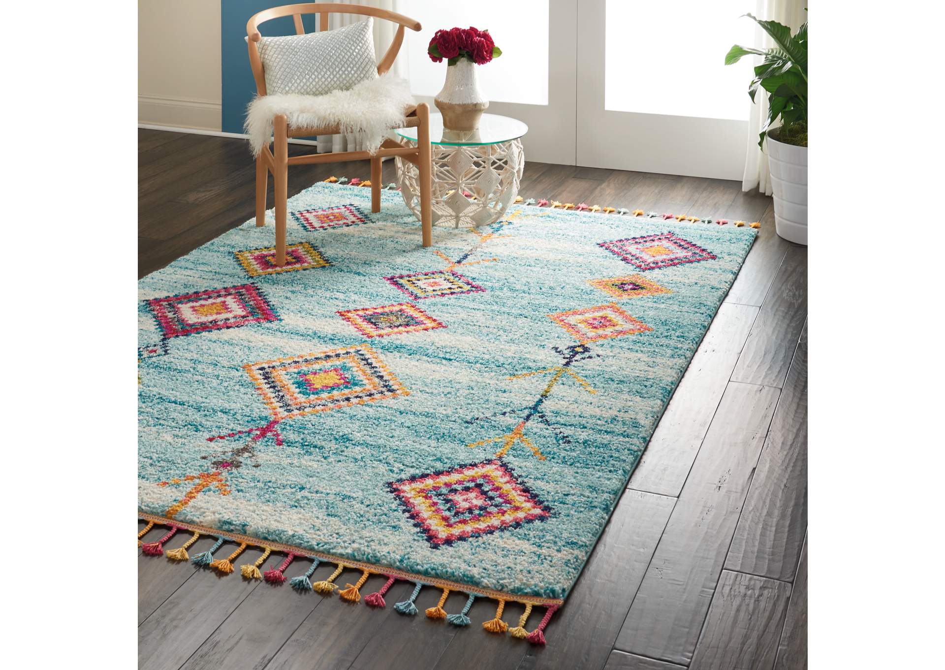 Nourison Nomad NMD04 Aqua Multicolor 5'x8' Scandinavian Area Rug,Nourison