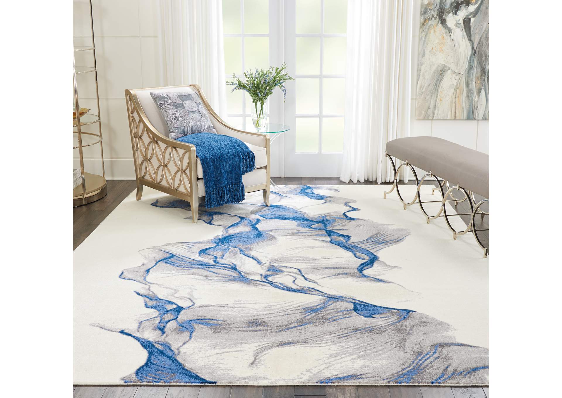 Nourison Twilight TWI27 Ivory and Blue 9'x12' Oversized Rug,Nourison