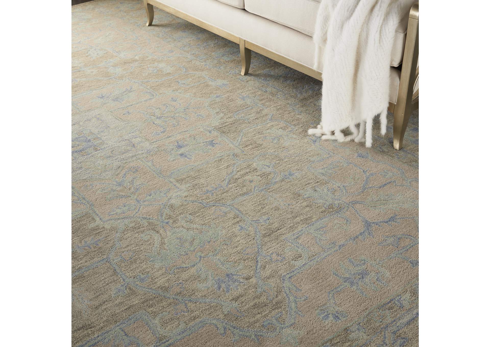 Nourison Jazmine JAZ01 Grey and Blue 9'x12' Oversized Wool Rug,Nourison