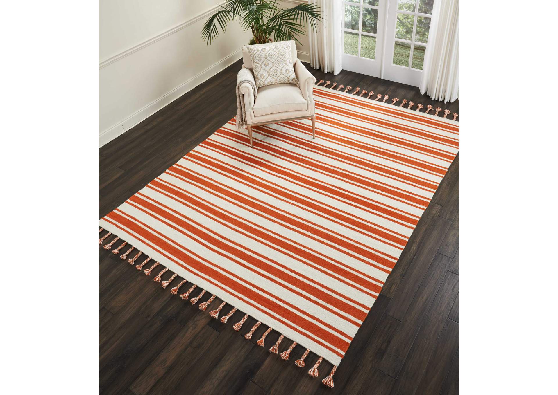 Nourison Rio Vista DST01 White and Orange 8'x11' Oversized Flat Weave Rug,Nourison