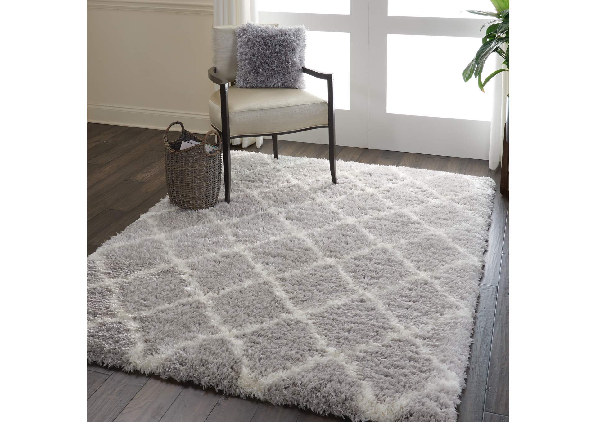 Nourison Luxe Shag LXS02 Grey 4'x6' Moroccan Area Rug,Nourison